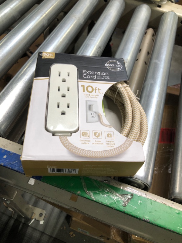 Photo 2 of Cordinate Designer 3-Outlet Power Strip, Surge Protection, 10 Ft Braided Cord, Brown/White, 37916 Tan/White 3 Outlet 1 Pack Power Strip