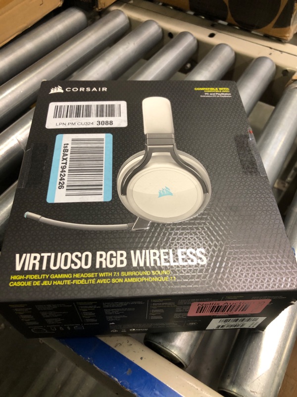 Photo 3 of Corsair Virtuoso RGB Wireless Gaming Headset - High-Fidelity 7.1 Surround Sound w/Broadcast Quality Microphone - Memory Foam Earcups - 20 Hour Battery Life - Works with PC, PS5, PS4 – White, Premium White Headset