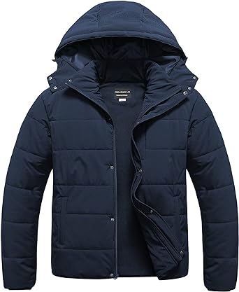 Photo 1 of CREATMO US Men's Big and Tall Winter Puffer Jacket Waterproof Bubble Coat Puffy Ski Parka With Hood
