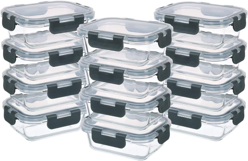 Photo 1 of 24-Piece Small Glass Food Storage Containers with Lids Airtight, 1.5 Cup Meal Prep Containers Set, Microwave and Dishwasher Safe, Leak-Proof, BPA-Free, Clear/Grey