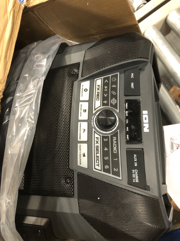 Photo 1 of ION Block Rocker XL - Portable Bluetooth Outdoor Party Speaker, 220W, with Karaoke Microphone, Battery, 5 Speakers, Lights, Radio, USB Charging & App 220W water-resistant