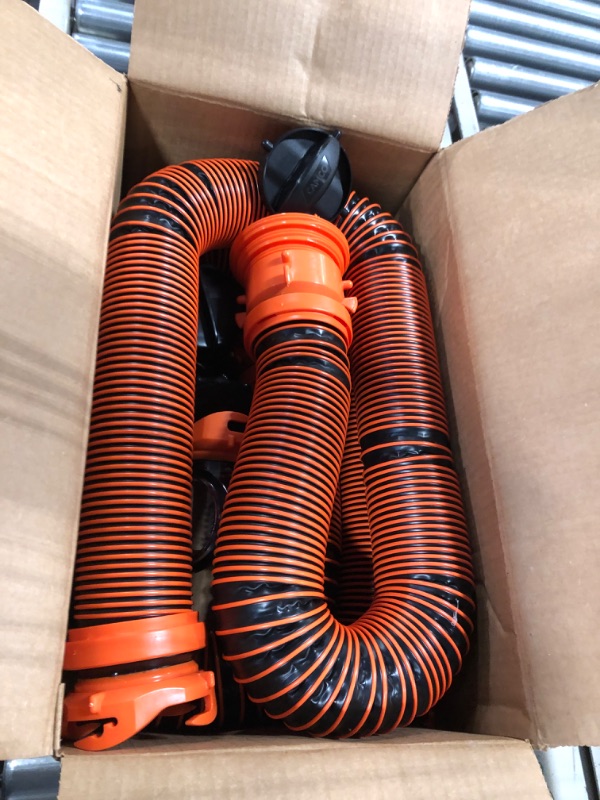 Photo 1 of Camco RhinoEXTREME 20ft RV Sewer Hose Kit, Includes Swivel Fitting and Translucent Elbow with 4-In-1 Dump Station Fitting, Crush Resistant, Storage Caps Included - 39867
