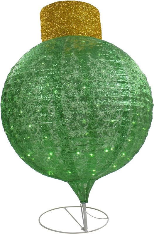 Photo 1 of 38" LED Lighted Twinkling Green Tinsel Onion Ornament Outdoor Christmas Decoration
