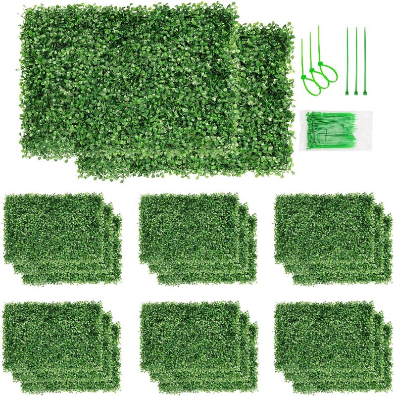 Photo 3 of Aboofx 20 Pack 24"x 16" Grass Wall Panel Artificial Grass Wall, Greenery Wall Faux Wall Artificial Green Wall, Grass Decor Outdoor Boxwood Backdrop for Garden Yard Fence Wall Decoration(53.33 SQ Feet) 20 Pack 24 x 16 inch