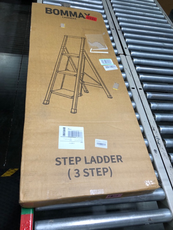 Photo 2 of 3 Step Ladder, Folding Step Stool with Aluminum Wide Pedal& Convenient Handgrip, 330lbs Capacity Steel Ladder for Household and Office (Champagne Gold) Champagne Gold 3 step