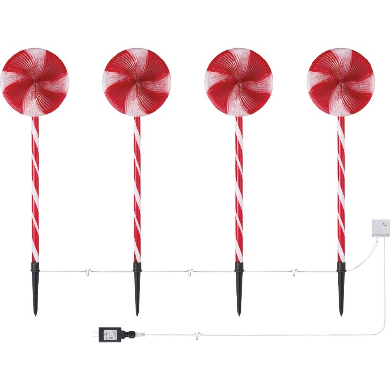 Photo 1 of Alpine 28 in. LED Peppermint Candy Multi-function Garden Stakes