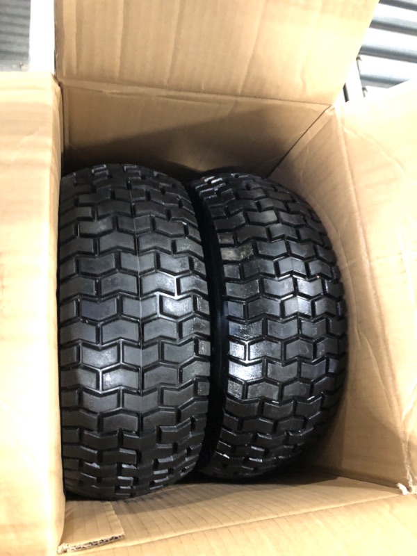 Photo 3 of 2-Pack 13x5.00-6 Flat-Free Tire with Rim,3"Centered Hub with 3/4" Bushings,w/Grease Fitting?400lbs Capacity,13x5-6 No-Flat Solid Rubber Turf Wheel,for Riding Lawn mower,Garden Cart,Wheelbarrow