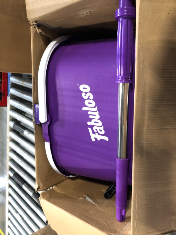 Photo 3 of **HEAVILY DAMAGED BOX** Fabuloso Spin Mop and Bucket, Hands-Free Wringing Spin Bucket | Machine Washable and Replaceable Microfiber Mop Head, Adjustable Mop Pole Length | Clean Your Floors with Ease Spin Mop & Bucket