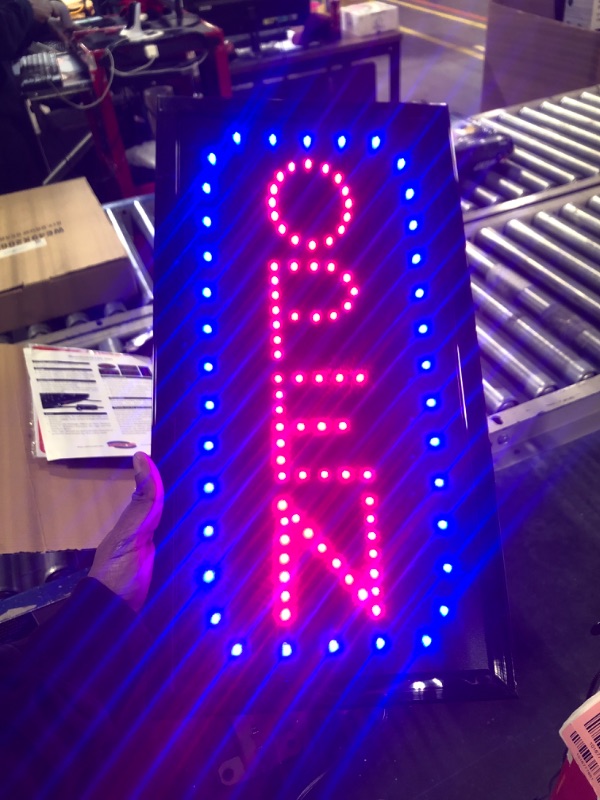 Photo 4 of Ultima LED Neon Open Sign for Business: Vertical Lighted Sign Open with Flashing Mode – Indoor Electric Light up Sign for Stores (19 x 10 in) Includes Business Hours and Open & Closed Signs Model 5 19" x 10"h