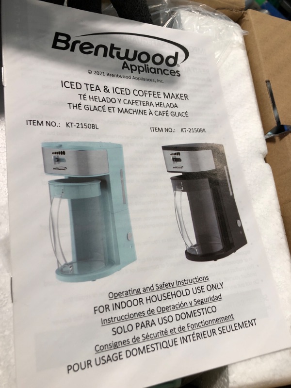 Photo 3 of ********* FOR PARTS ******* Brentwood KT-2150BL Iced Tea and Coffee Maker with 64 Ounce Pitcher, Blue