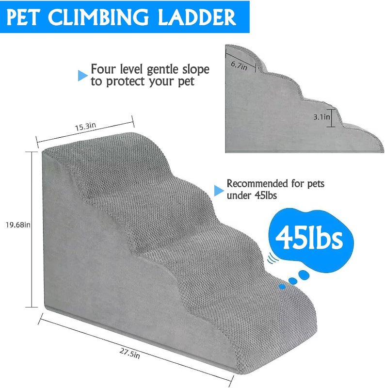 Photo 1 of 4 Steps Dog Ramp/Stairs for Beds and Couches,MOOACE Pet Stairs with High Density Expand Immediately Foam, Washable Cover and Pet Hair Remover Roller - Reduce Stress on Pet Joints/Easy to Walk
