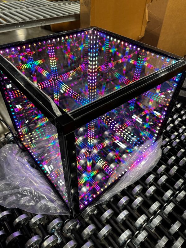 Photo 5 of The Hyperspace Lighting Company HyperCube Infinity Cube LED Light - 15-Inch Sound Reactive Table Desktop Lamp - Cool & Creative RGB Multicolor Decorative Mirror Art Desk Night Light
