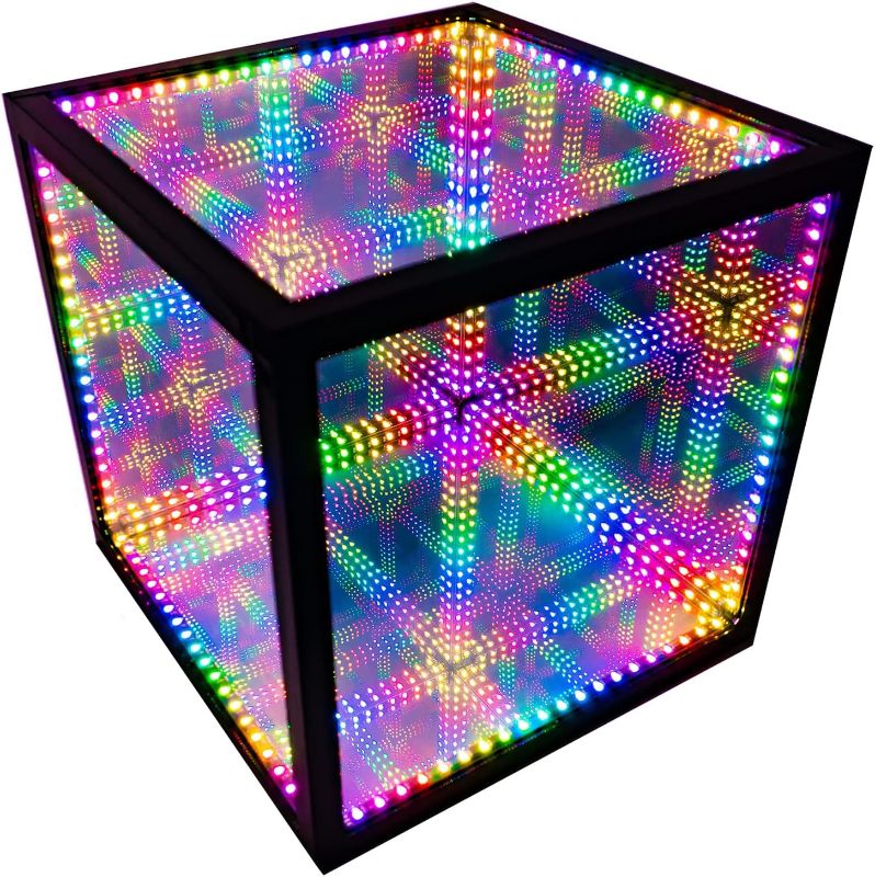 Photo 1 of The Hyperspace Lighting Company HyperCube Infinity Cube LED Light - 15-Inch Sound Reactive Table Desktop Lamp - Cool & Creative RGB Multicolor Decorative Mirror Art Desk Night Light
