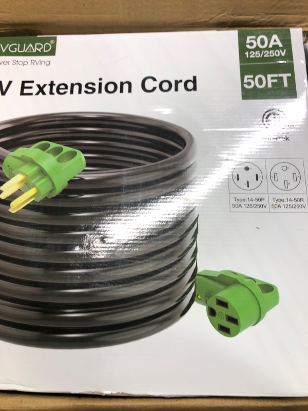 Photo 3 of RVGUARD 50 Amp 50 Foot RV Extension Cord, Heavy Duty STW Cord with LED Power Indicator and Cord Organizer, 14-50P/R Standard Plug, Green, ETL Listed 50 Feet Green 50 Amp