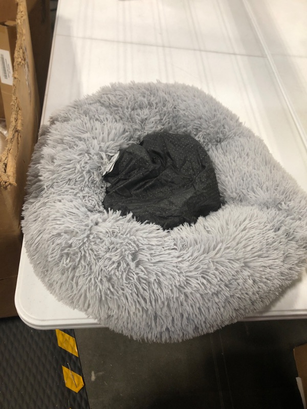 Photo 2 of **USED LITE GREY** Active Pets Plush Calming Dog Bed, Donut Dog Bed for Small Dogs, Medium & Large, Anti Anxiety Dog Bed, Soft Fuzzy Calming Bed for Dogs & Cats, Comfy Cat Bed, Marshmallow Cuddler Nest Calming Pet Bed Small 23" Light Grey