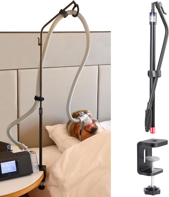Photo 1 of ALADUSA CPAP Hose Holder,Hose Hanger Avoid Tangling and Prevent Blockage, Adjustable Height, Rotatable Holder, CPAP Accessories Supplies for Bedside & Sleep, with C Clamp Base, Black