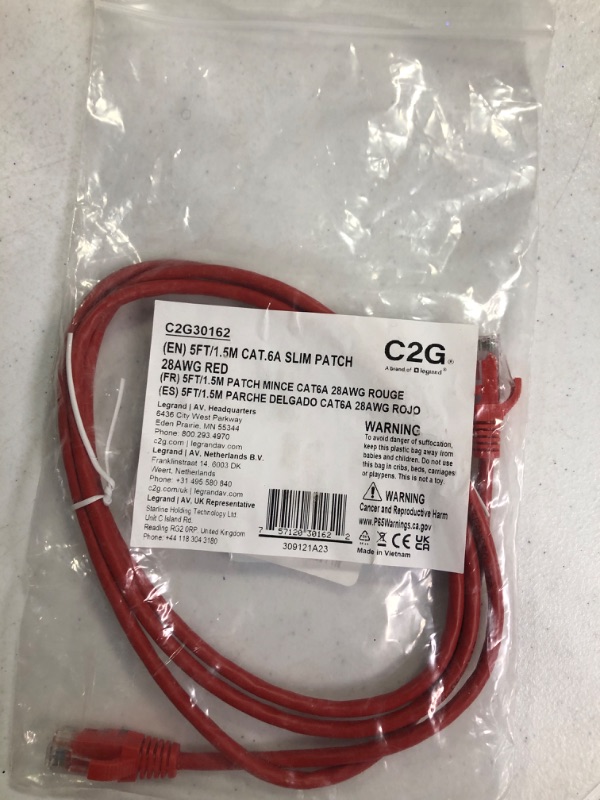 Photo 2 of C2G Cat6a Snagless Unshielded (UTP) Slim Ethernet Network Patch Cable (5', Red)