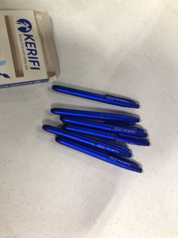 Photo 3 of Erasable Gel Pens 0.7mm, KERIFI Blue Heat Erasable Fine Point Ballpoint Pens, Make Mistakes Disappear, Gel Ink Pens with Eraser for Drawing Writing Planner Journaling Crossword Puzzles School Supplies
*****missing 2 pens in side*****