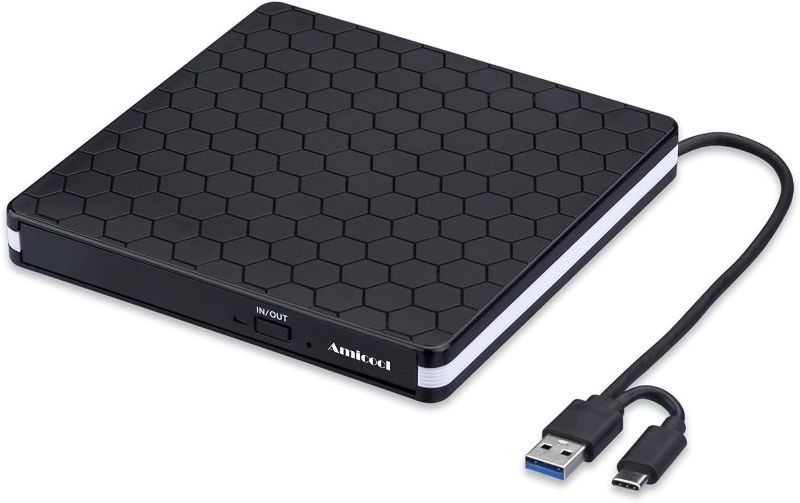 Photo 1 of External DVD Drive, Amicool USB 3.0 Type-C CD DVD +/-RW Optical Drive USB C Burner Slim CD/DVD ROM Rewriter Writer Reader Portable for PC Laptop Desktop MacBook Mac
*****similar, but different brand*****