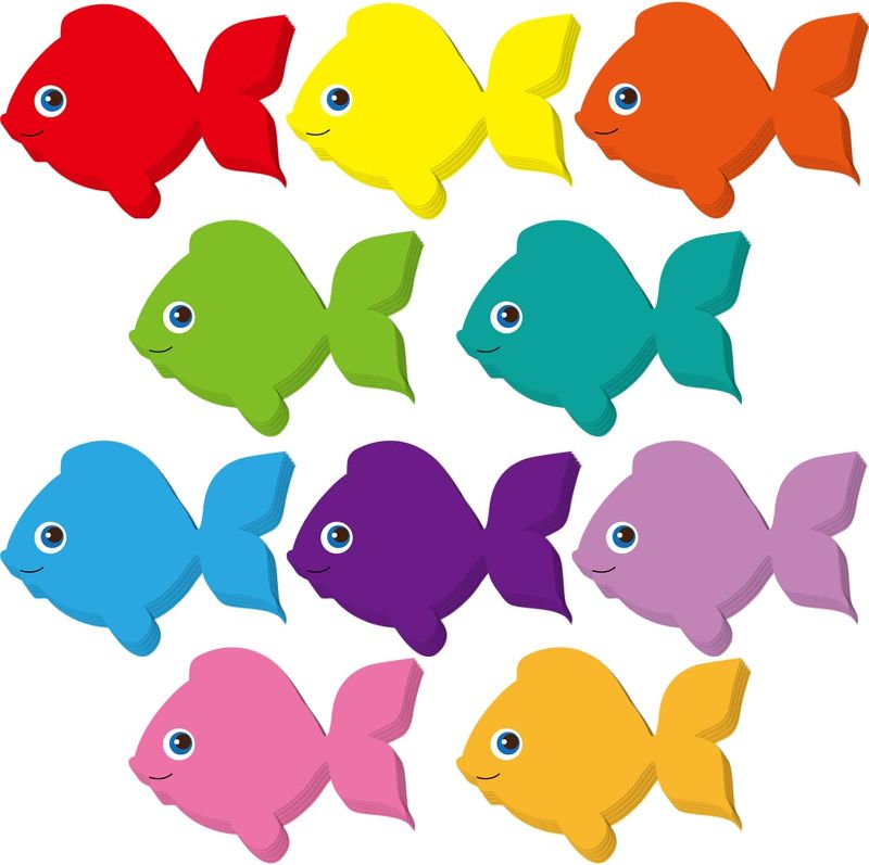 Photo 1 of 200 Pieces Fish Paper Cutouts Classroom Bulletin Board Decorations Colorful Fish Shapes Accents Fish Die Cuts for Wall Decor Kids School Themed Party Supplies Teachers DIY Craft Projects