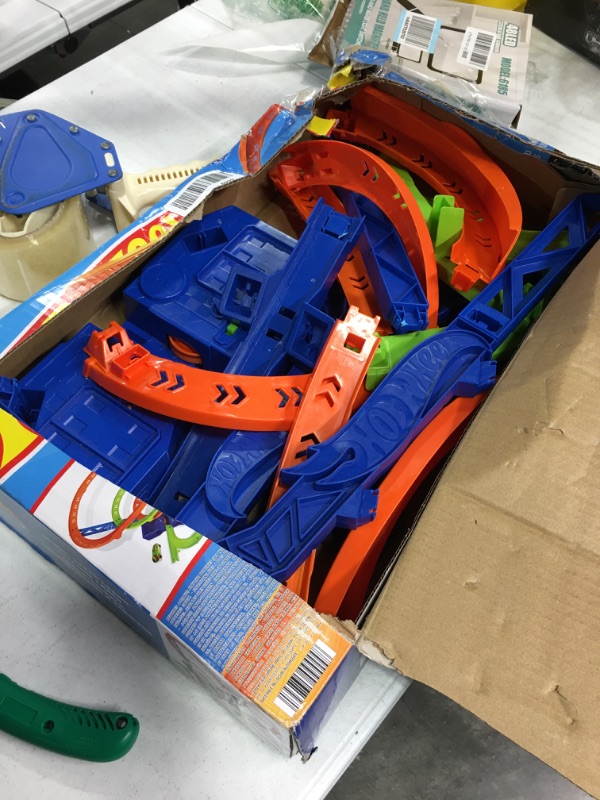 Photo 3 of ?Hot Wheels Track Set and 1:64 Scale Toy Car, 29" Tall Track with Motorized Booster for Fast Racing, Action Spiral Speed Crash Playset???? SHIPS IN OWN CONTAINER