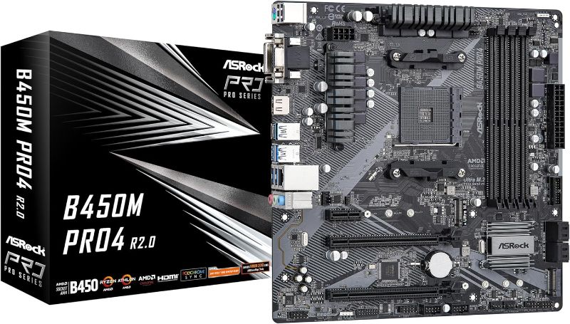 Photo 1 of ASROCK B450M PRO4 R2.0 Socket AM4/ AMD B450/ DDR4/ SATA3&USB3.2/ M.2/ Micro ATX Motherboard