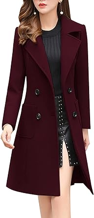 Photo 1 of chouyatou Women Elegant Notched Collar Double Breasted Wool Blend Over Coat
