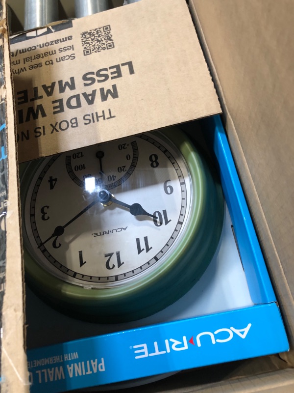 Photo 1 of AcuRite 02470 Rustic Green Outdoor Clock with Thermometer, 8.5"
