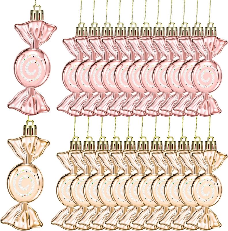 Photo 1 of 24 Pcs Christmas Ornament Set Candy Props Hanging Pendant Decorations for Wedding Christmas Birthday Crafting Project Gift Package for Xmas Tree (Champagne Gold, Rose Gold)
