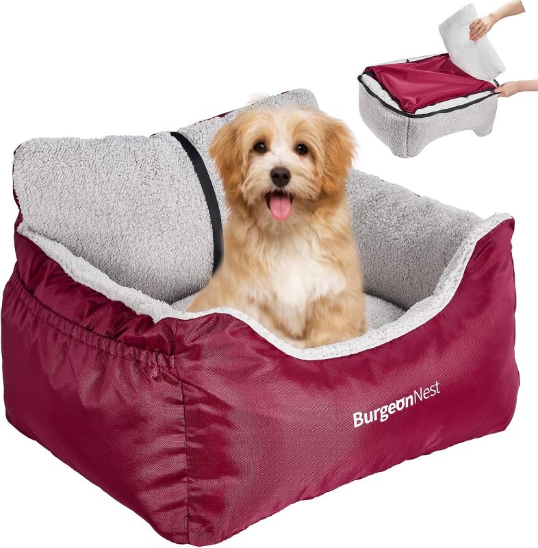 Photo 1 of BurgeonNest Dog Car Seat for Small Dogs, Fully Detachable and Washable Dog Carseats Small Under 25, Soft Dog Booster Seats with Storage Pockets and Clip-On Leash Portable Dog Car Travel Carrier Bed
