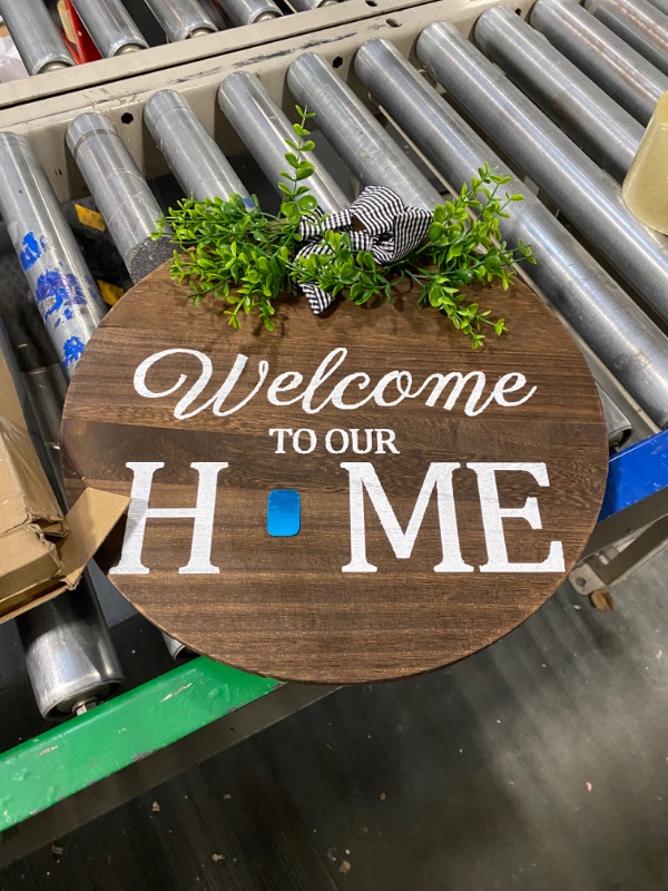 Photo 3 of *******SIGN ONLY******* Seasonal Welcome Door Sign Interchangeable Welcome to Our Home Wood Round Wreath with Buffalo Check Plaid Bow Outdoor Holiday Decoration for Spring Summer Autumn Winter 14 Pieces Hanging Ornaments