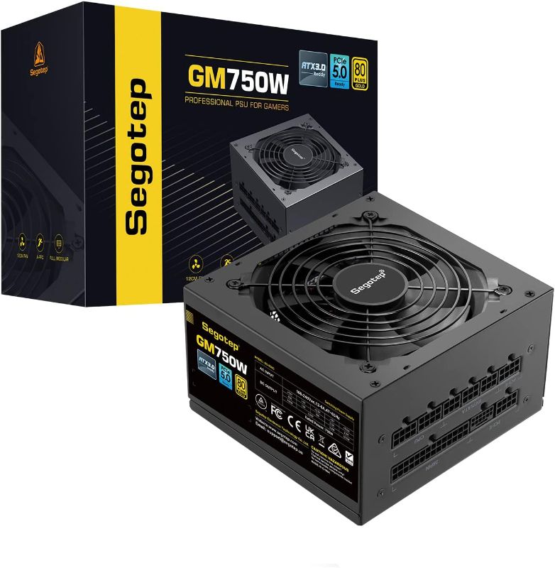 Photo 1 of Segotep 750W Power Supply, 80 Plus Gold Full Modular PCIe 5.0 & ATX 3.0 Gaming PSU for NVIDIA RTX 20/30/40 Series & AMD GPU, 120mm Silent FDB Fan, 5 Year Warranty
