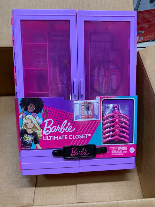 Photo 3 of Barbie Fashionistas Ultimate Closet Accessory, Translucent Doors, Storage Spaces, Fold-Out Rack, 6 Hangers, Great Gift for 3 Years Old & Up Standard Packaging