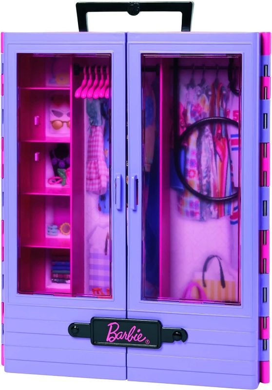 Photo 1 of Barbie Fashionistas Ultimate Closet Accessory, Translucent Doors, Storage Spaces, Fold-Out Rack, 6 Hangers, Great Gift for 3 Years Old & Up Standard Packaging