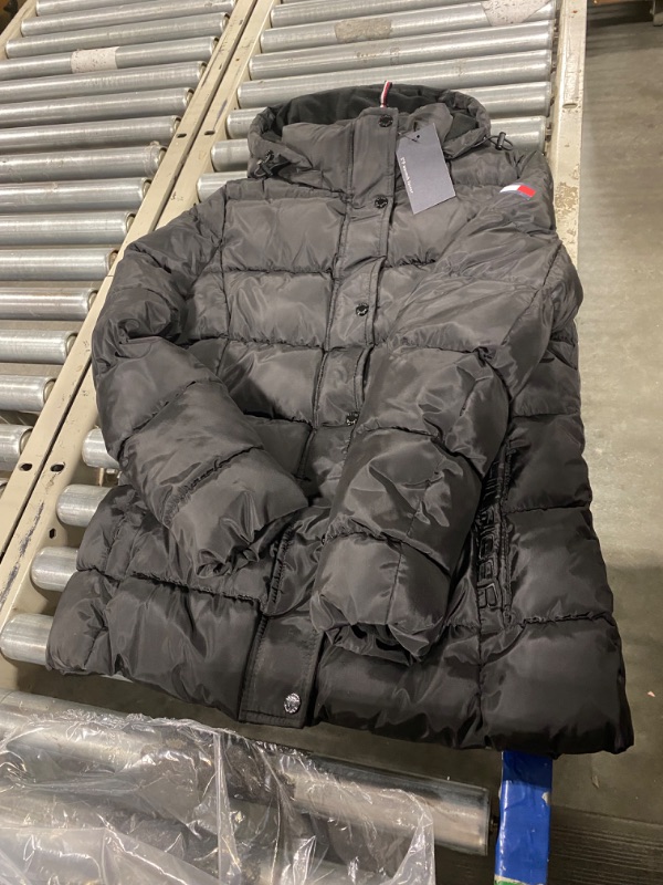 Photo 1 of Tommy Hilfiger puffer jacket with hood size small-black