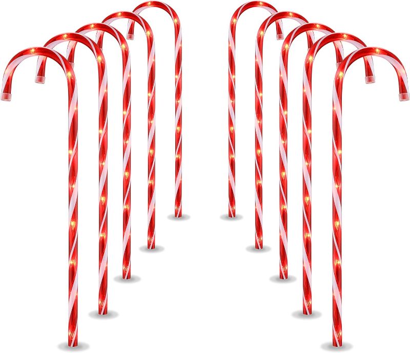 Photo 1 of 26" Christmas Candy Cane Pathway Markers Lights, Set of 10 Pack Christmas Outdoor Decorations Candy Cane Lights for Yard Patio Garden Walkway Indoor Décor Landscape Path Festival Holiday