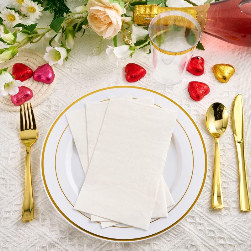 Photo 1 of 100 Pack Paper Napkins Guest Towels Disposable Premium Quality 3-ply Dinner Napkins Disposable Soft, Absorbent, Party Napkins Wedding Napkins for Kitchen, Parties, Dinners or Events?white)