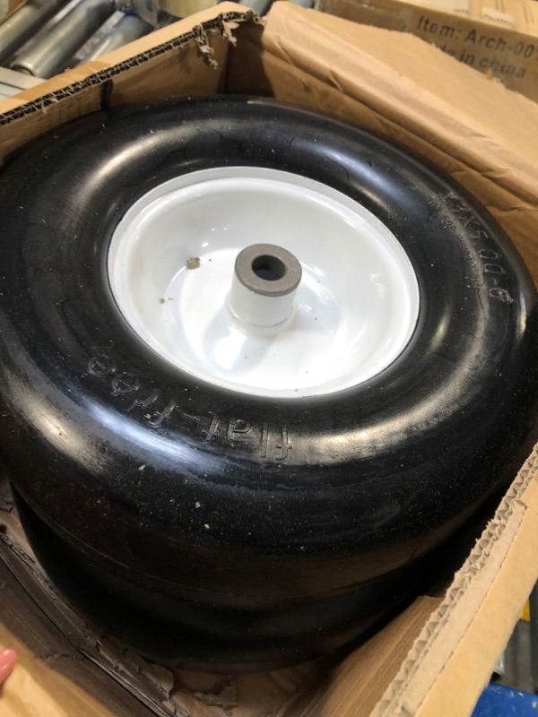 Photo 3 of 2 PCS Premium 13x5.00-6 Flat Free Tire and Wheel for Lawn Mowers & Zero Turn Mowers, with 3/4" & 5/8" Grease Bushing and 3.25"-5.9" Centered Hub, Solution for Commercial Grade Lawns, and Garden Turf