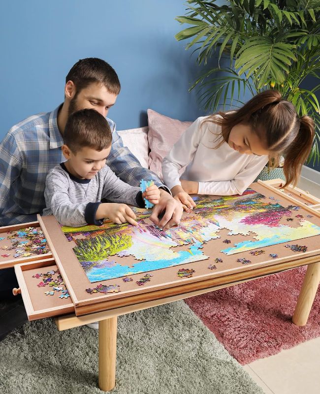 Photo 1 of ALL4JIG 1500 Piece Rotating Puzzle Board with Drawers and Cover,26"x35"Portable Wooden Jigsaw Puzzle Table for Adults Portable,Lazy Susan Spinning Puzzle Boards Birthday Gift for mom