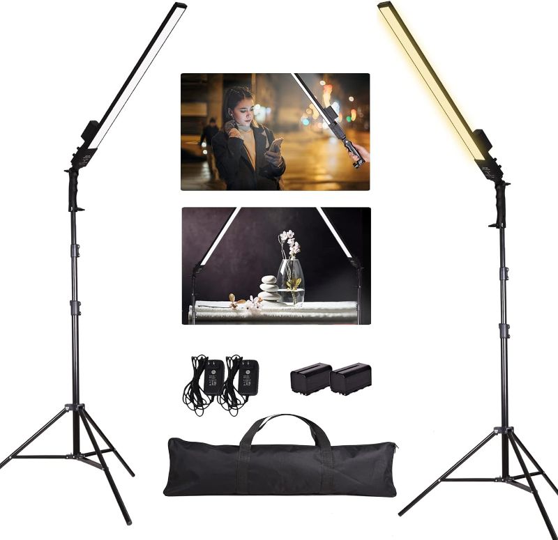 Photo 1 of GSKAIWEN LED Video Light Battery Powered Photography Light Portable Handheld Wand,Dimmable 2800-5500K Photo Studio Light Kit with NP-970 Li-ion Battery and Stand for Portrait, YouTube,Outdoor Video Lighting kit+NP-F970 battery