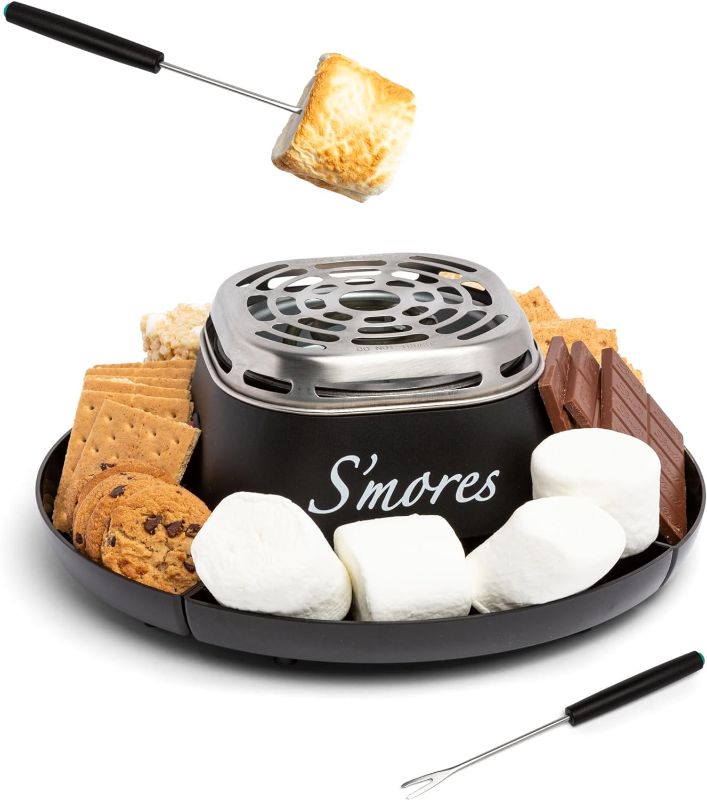 Photo 1 of Nostalgia Tabletop Indoor Electric S'mores Maker - Smores Kit With Marshmallow Roasting Sticks and 4 Trays for Graham Crackers, Chocolate, and Marshmallows - Movie Night Supplies - Black
