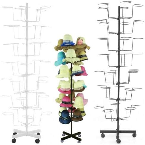 Photo 1 of 7 Tier Rack Metal, Cap Rack, Rotating Cap Hat Retail Display Rack 35 Hats Caps Hooks Freestanding Hat Display Rack w/ 4 Wheel for Caps, Wigs & Hats Black