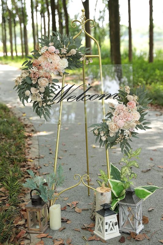 Photo 1 of YYHUAWU Artificial Wedding Arch Flower Swag Set of 2 for DIY Pink Rose Flower Arch Decor and Welcome Sign Arrangements Party Floral Backdrop Decoration