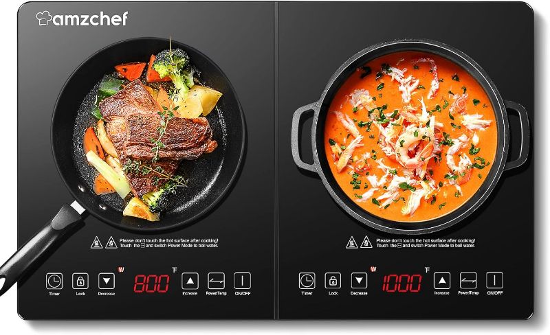Photo 1 of Double Induction Cooktop AMZCHEF Induction Cooker 2 Burners, Low Noise Electric Cooktops With 1800W Sensor Touch, 10 Temperature & Power Levels,Independent Control,3-hour Timer, Safety Lock