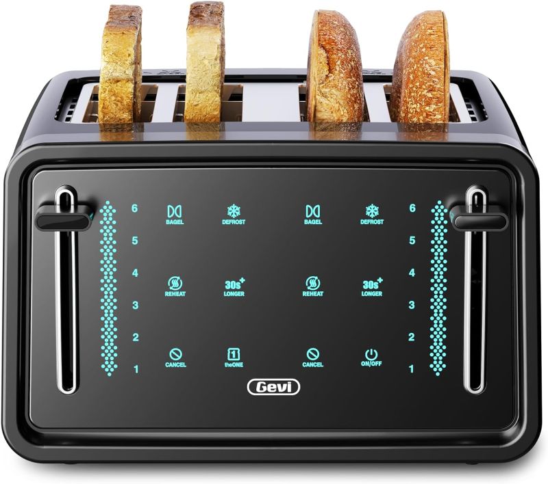 Photo 1 of Gevi Toaster 4 Slice,Led Display Touchscreen Bagel Toaster with Dual Control Panels of Bagel/Reheat/Defrost/Cancel/Toasting One Slice/Longer Function,6 Shade Setting