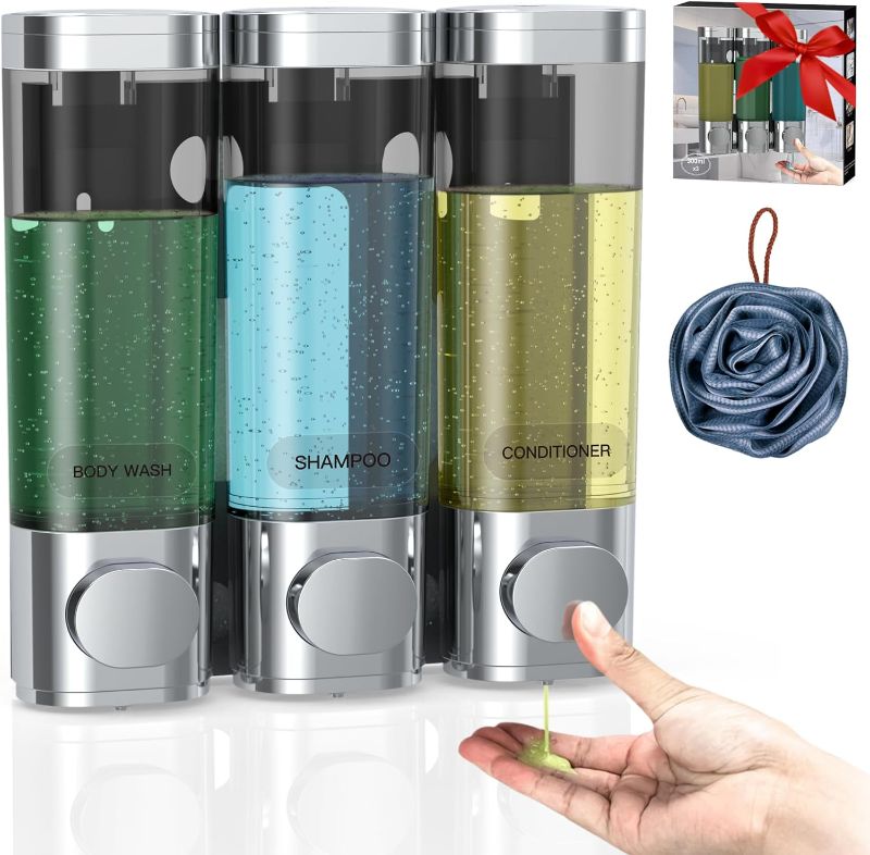 Photo 1 of 3 in 1 Shower Soap Dispenser, Shampoo and Conditioner Dispenser No Drill, No Leakage soap Dispenser Bathroom, Shower Shampoo Dispenser for Caravans Toilet Bathroom Hotel