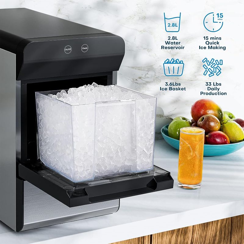 Photo 1 of Upstreman X90 pro Nugget Ice Maker Countertop, Self-Cleaning Pebble Ice Maker Machine, Max 33Lbs/Day, 6 ICES Cubes Ready in 15mins, 2 Ways Water Refill, Fit Under Wall Cabinet for Office, Home, Bar