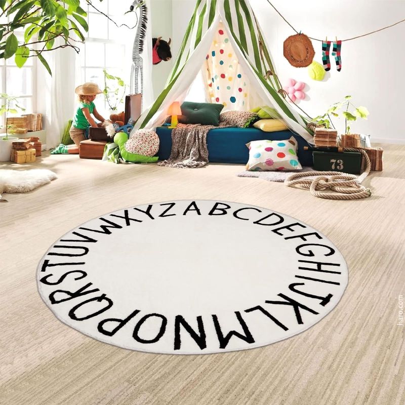 Photo 1 of  Round Kids Rug 32" Soft Alphabet Nursery Rug Kids Room Play Mat Baby Crawling Rug Educational Playroom Carpet ABC Rug Classroom Rug for Kids Room Decor Bedroom Living Room Decor
