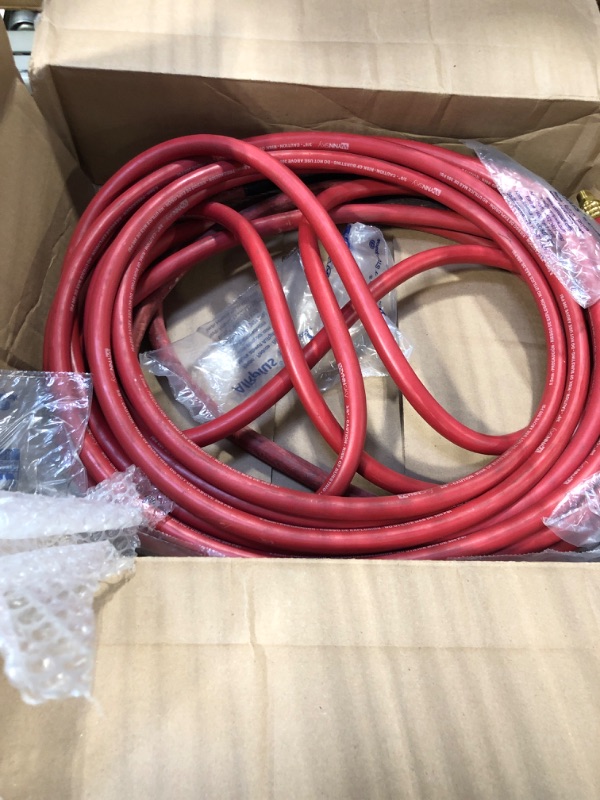 Photo 3 of WYNNsky Rubber Air Hose 50-Feet x 3/8-Inch, 300 PSI, Red Heavy Duty Air Compressor Hose With Double 1/4" MNPT Brass Endings