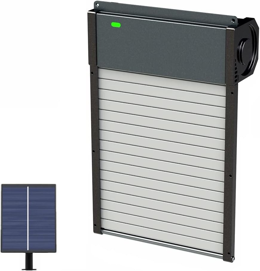 Photo 1 of Automatic Chicken Coop Door with Timer, Light Sensor, Solar Powered Coop Door Opener, Full Aluminum Solar Chicken Coops Automatic Door Closer Roller Shutter Predator Resistant Auto
